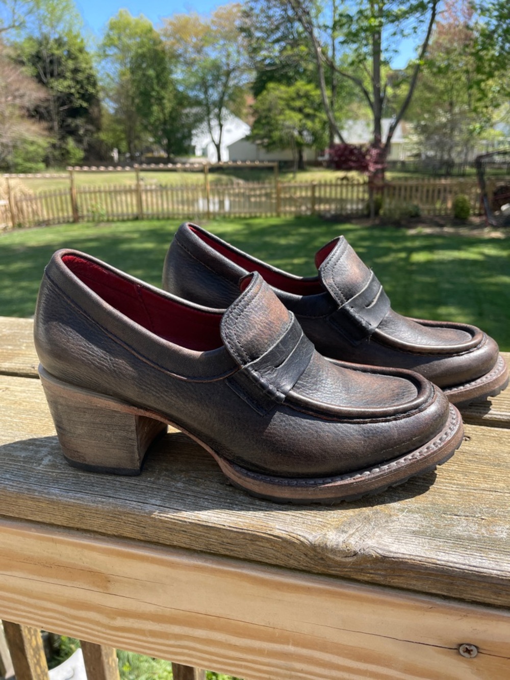 Freebird by Steven Sz 8 Bristol Brown Leather Block-Heel Loafers - Picture 3 of 12